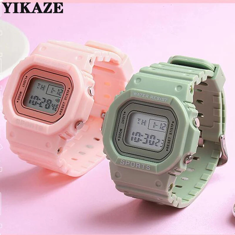 YIKAZE Sports Watch Boys Girls Student LED Electronic Watch Colorful Men Women Square Digital Watches Waterproof Rubber Clock - Acros