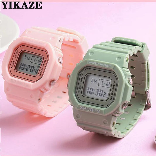 YIKAZE Sports Watch Boys Girls Student LED Electronic Watch Colorful Men Women Square Digital Watches Waterproof Rubber Clock - Acros