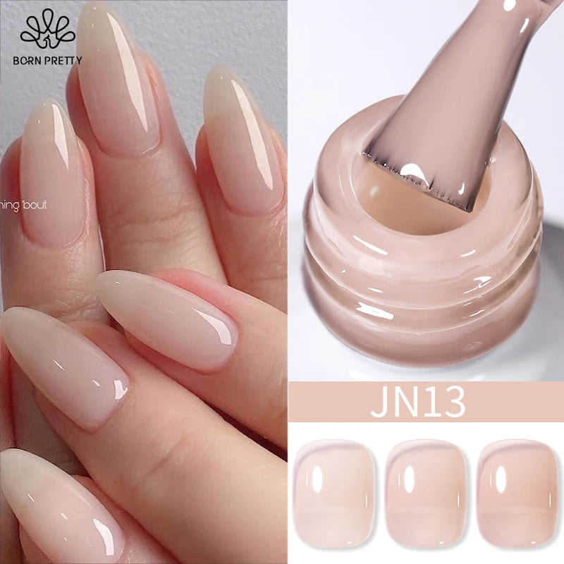 BORN PRETTY Jelly Nude Gel Nail Polish 10ml Light Pink Peach Translucent Color UV Light Cure Gel Varnish Nail Art DIY at Home - Acros