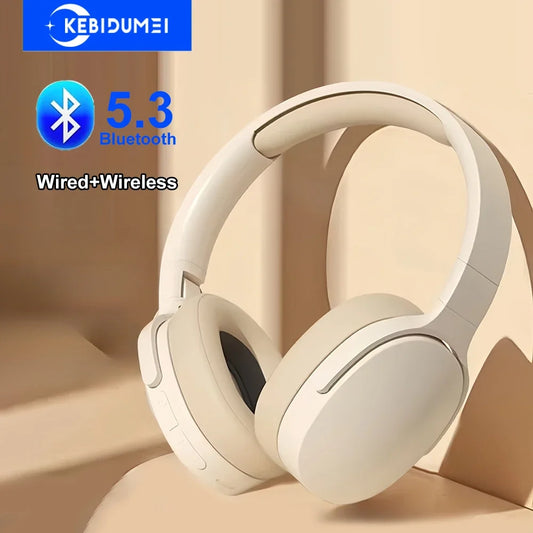 Ansoff Bluetooth 5.3 gaming headphones with dual mode wireless earphones, foldable design, noise reduction, for iPhone and Xiaomi.