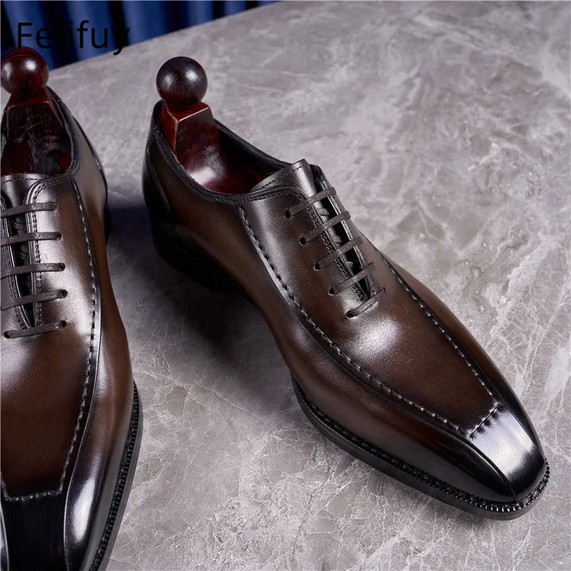 Black leather men's Oxford shoes by Ansoff, luxury handmade British style, perfect for weddings, parties, and formal occasions.