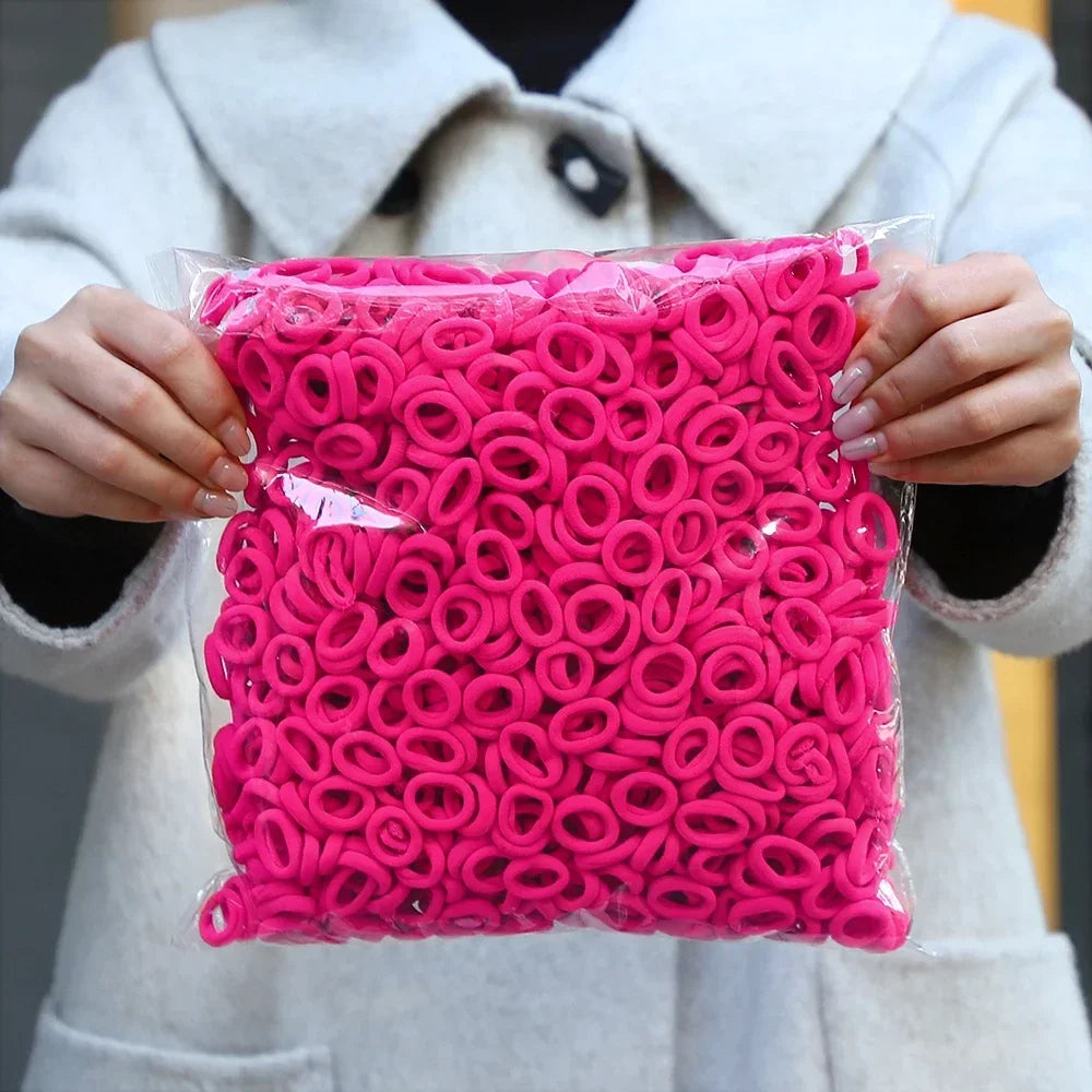 50Pcs/bag Colorful Basic Nylon Ealstic Hair Ties for Girls Ponytail Hold Scrunchie Rubber Band Kid Fashion Hair Accessories - Acros