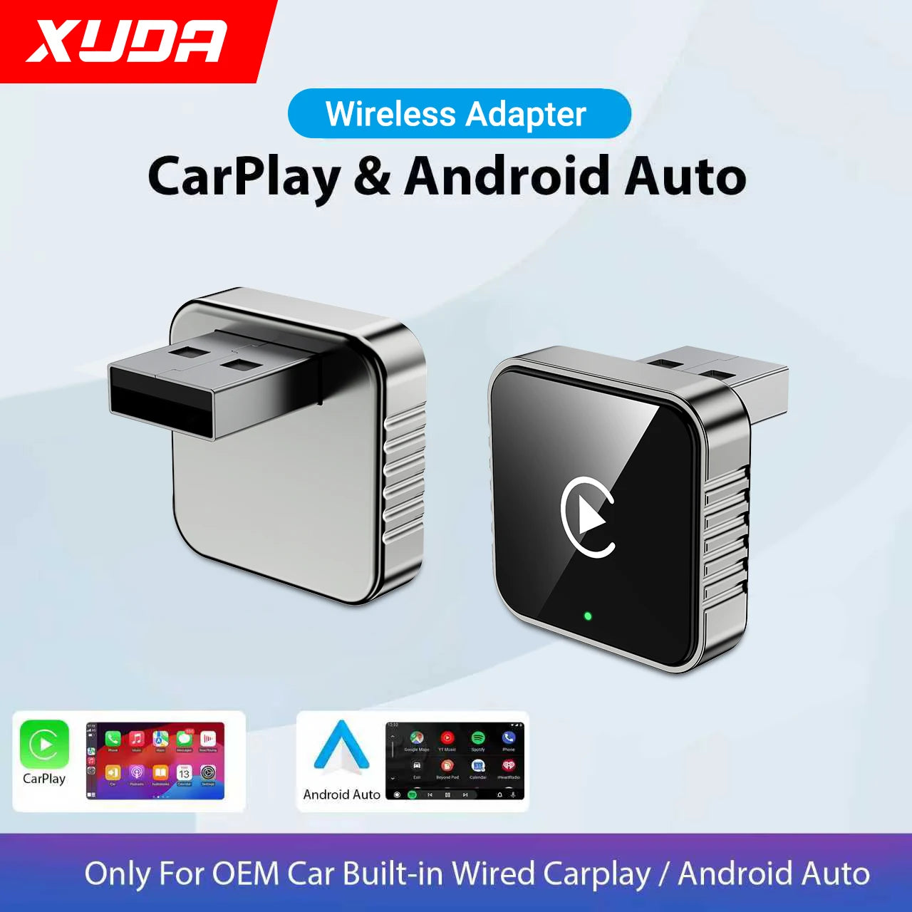 XUDA 2 in 1 Wired to Wireless CarPlay Android Auto Adapter for OEM Car Stereo With USB Dongle Mini Box Plug and Play Bluetooth - Acros