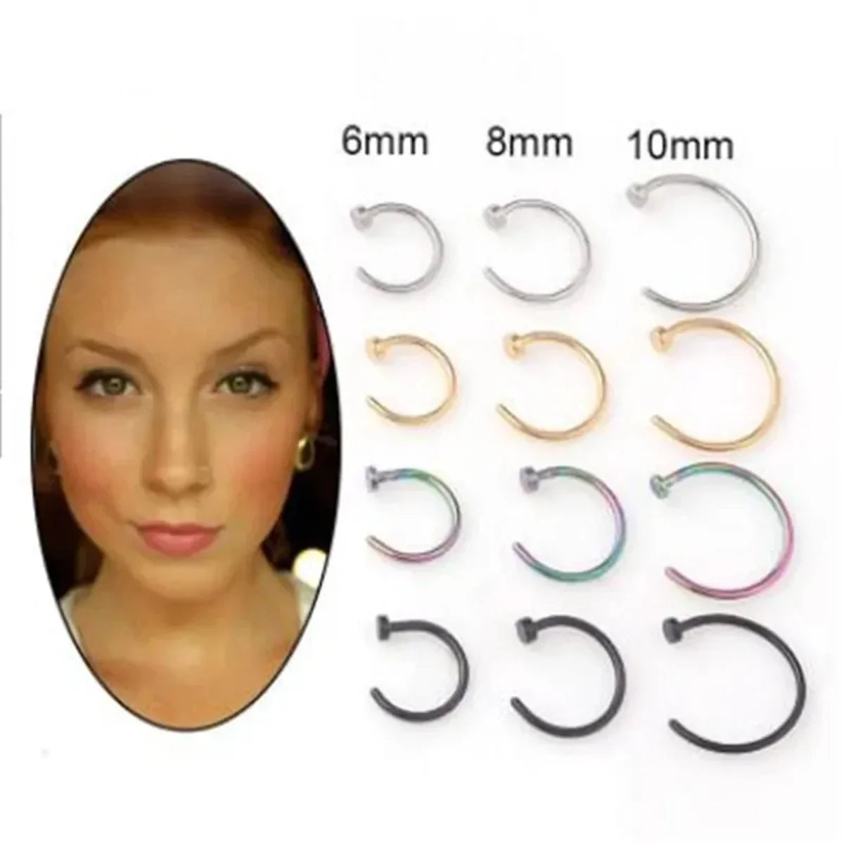 Set of 2/10 stainless steel fake nose rings for women and men, clip-on labret lip and nose piercing jewelry by Ansoff.