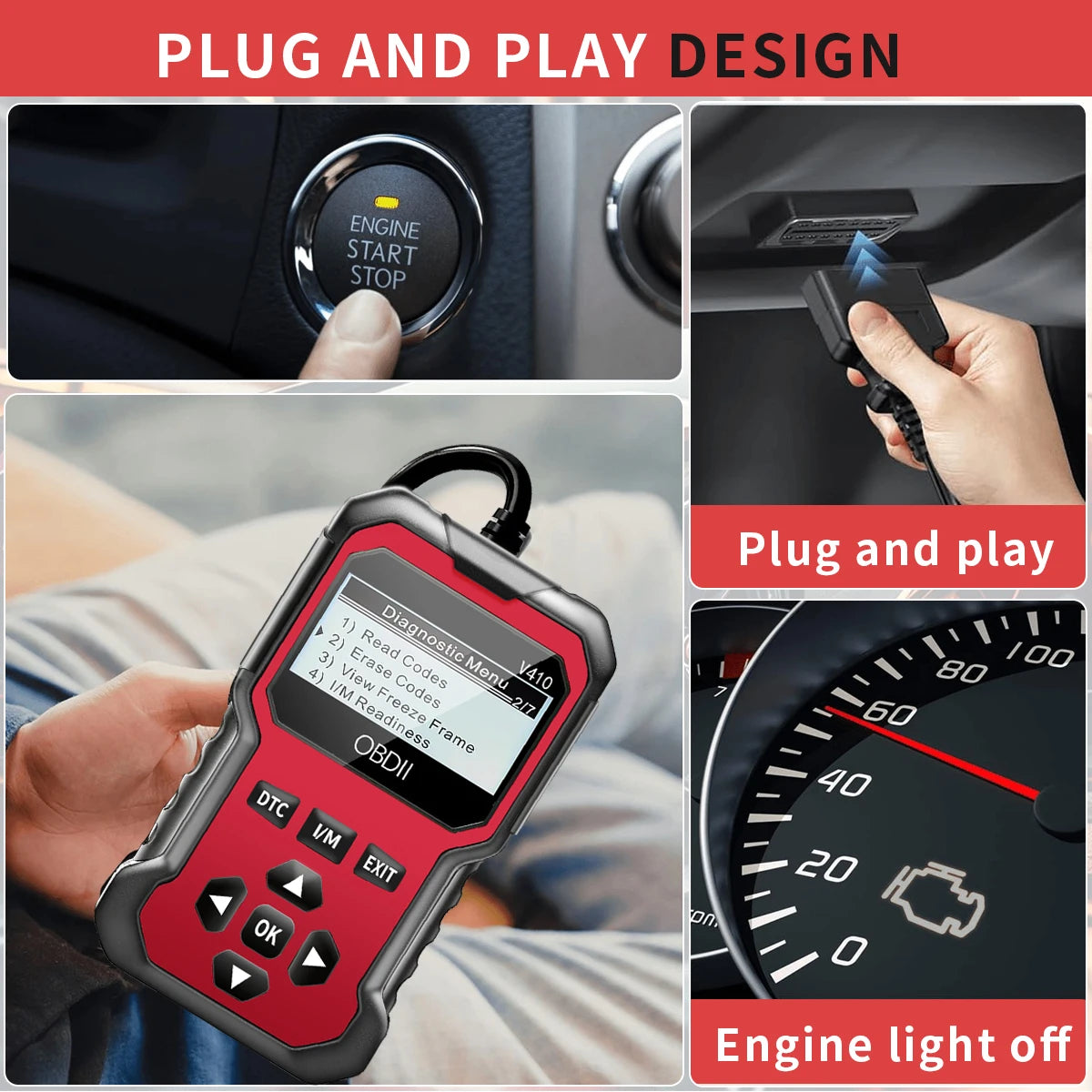 Ansoff OBD2 scanner diagnostic tool showing a compact code reader device used to diagnose engine fault codes in cars since 1996