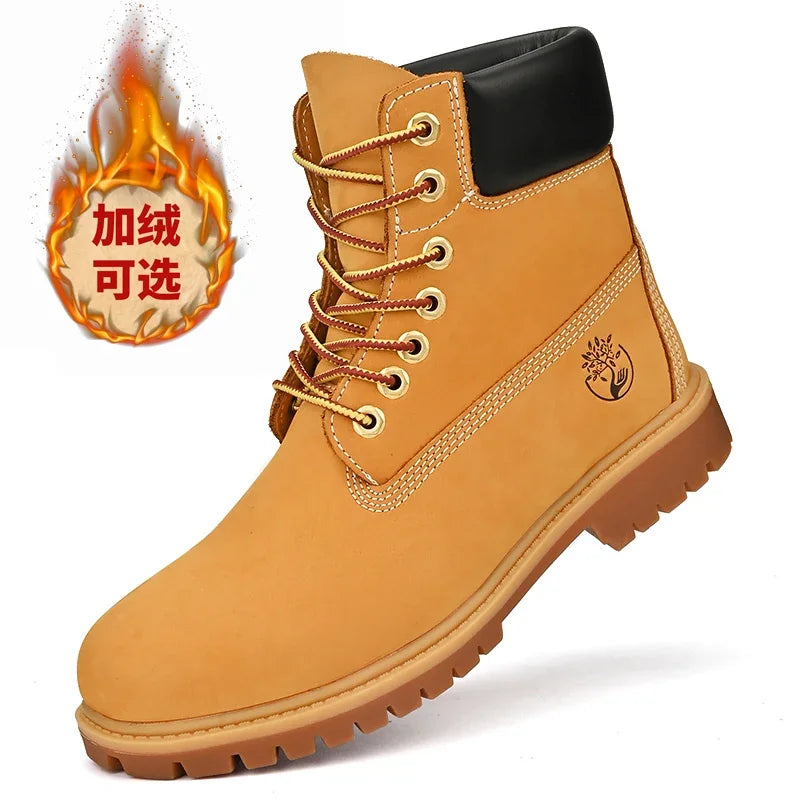 Ansoff men's high-top walking shoes with winter velvet lining, anti-slip soles, flat laces, suitable for outdoor sports and leisure.