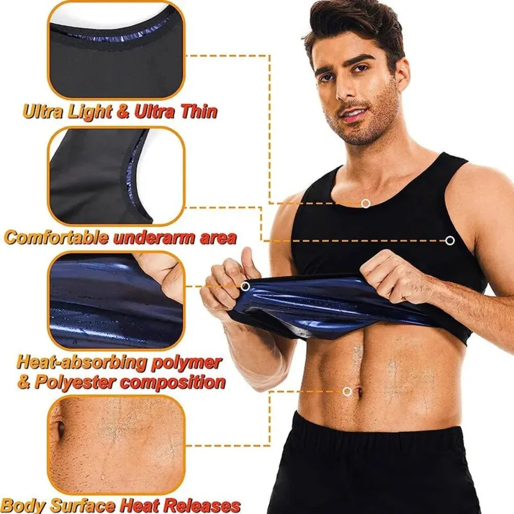 Men Sauna Sweat Vest and Short Sleeve Heat Trapping Shirt Sweat Body Shaper Waist Slimming Shapewear Workout Compression Shirt - Acros