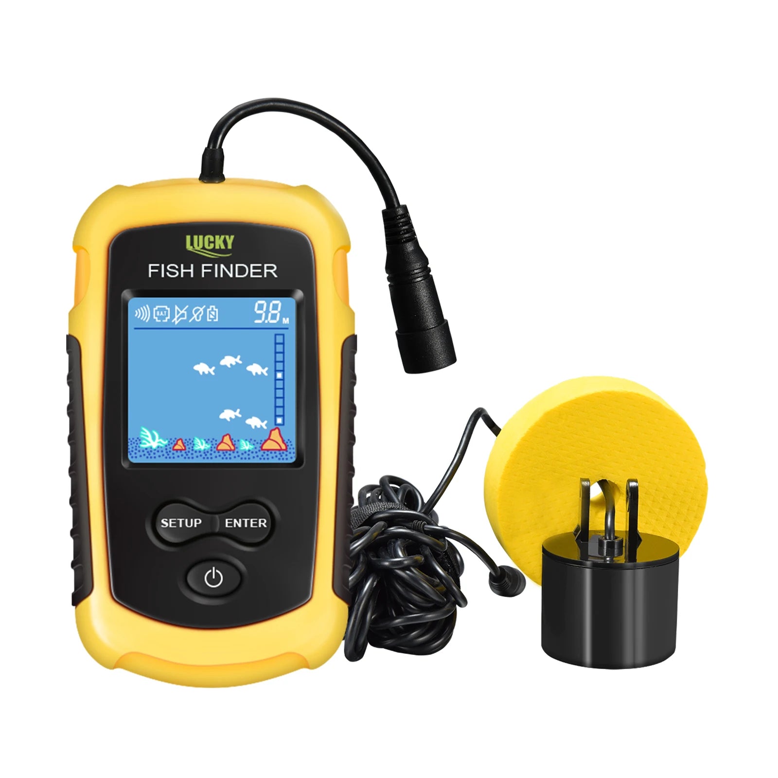 FFC1108-1 Alarm 100M Portable Sonar Fish Finders 45 degrees Sonar Coverage Echo Sounder Alarm Transducer Lake Sea Fishing - Acros