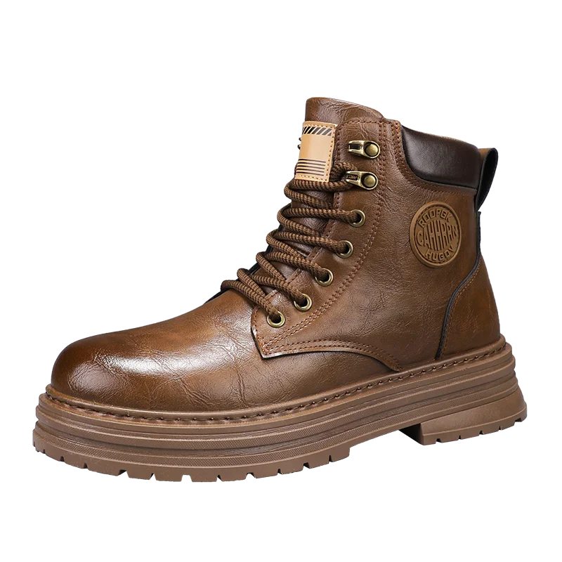 Ansoff 2026 high-top leather work and motorcycle boots with thick soles, British-style casual boots, featuring sturdy design.