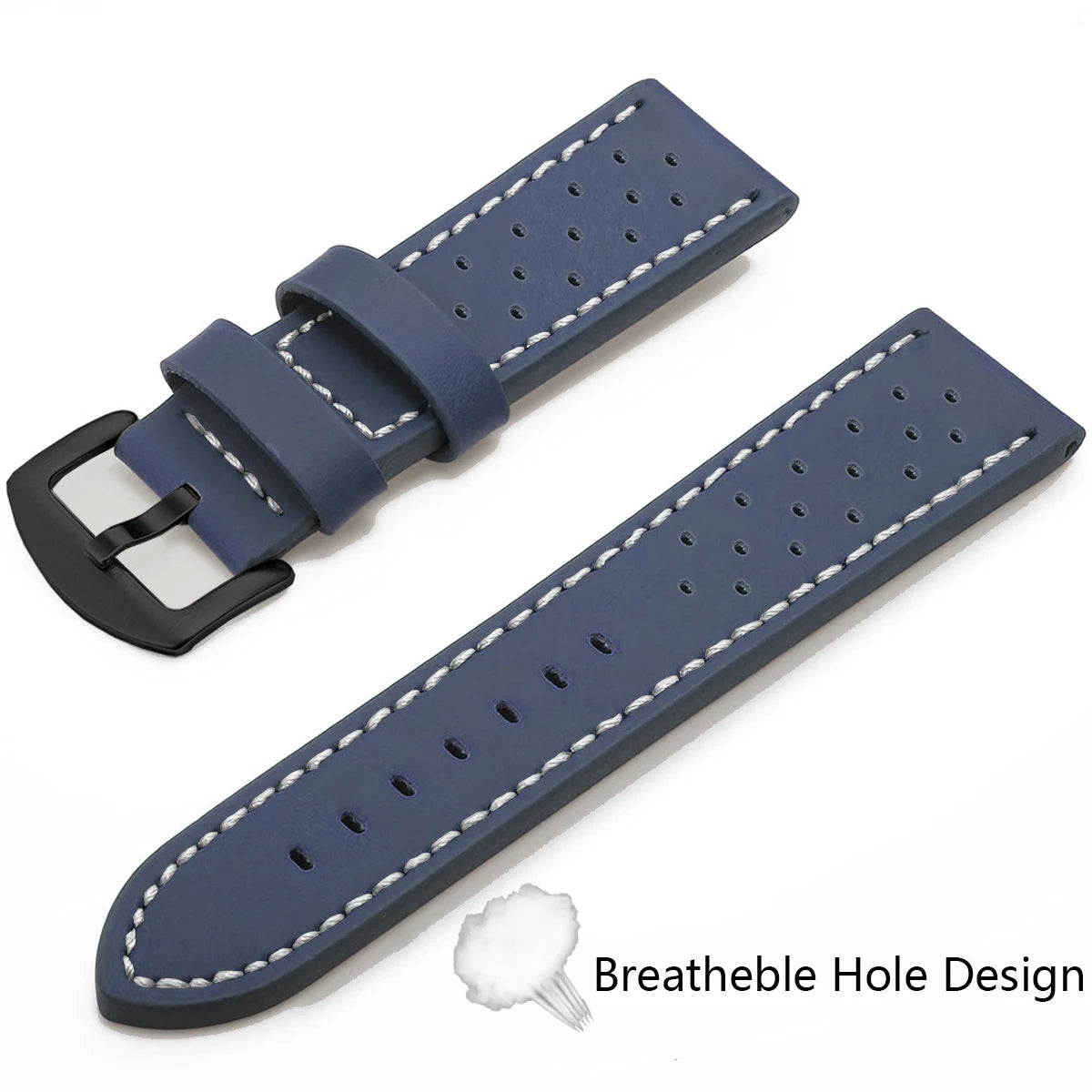 Ansoff SAMCO sport vintage leather watch band with stainless steel buckle, available in 18mm, 20mm, 22mm, and 24mm sizes.