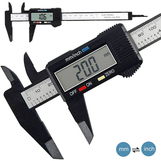 Ansoff digital caliper with carbon fiber body, measuring 150mm and 100mm, featuring digital display and dial vernier for precise measurements.
