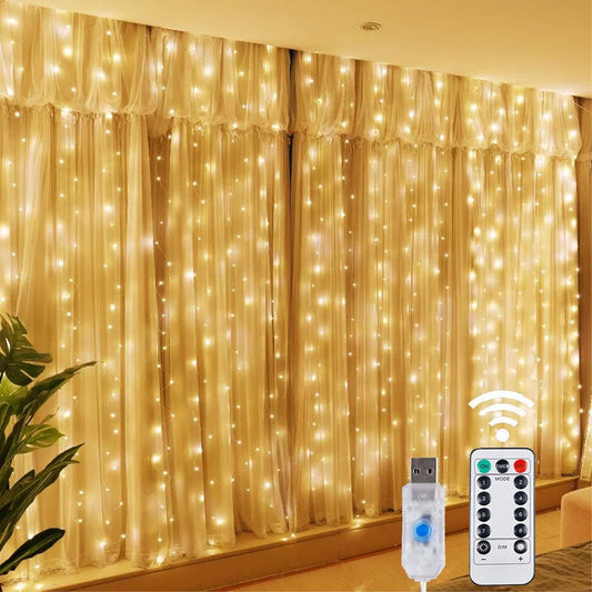 Christmas Lights LED Fairy String Curtain Lights 8 Mode Remote USB Festoon Christmas Decor For Home Holiday New Year Lamp - Acros