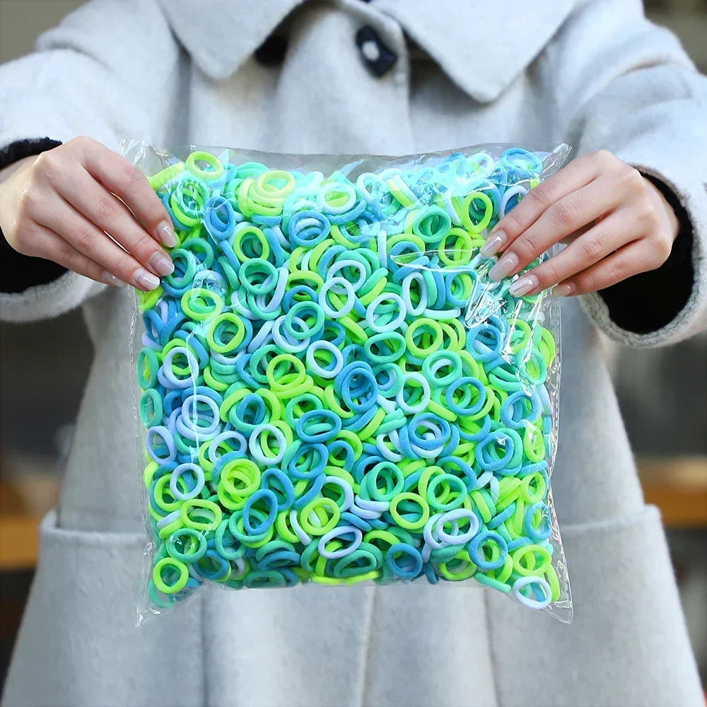 50Pcs/bag Colorful Basic Nylon Ealstic Hair Ties for Girls Ponytail Hold Scrunchie Rubber Band Kid Fashion Hair Accessories - Acros