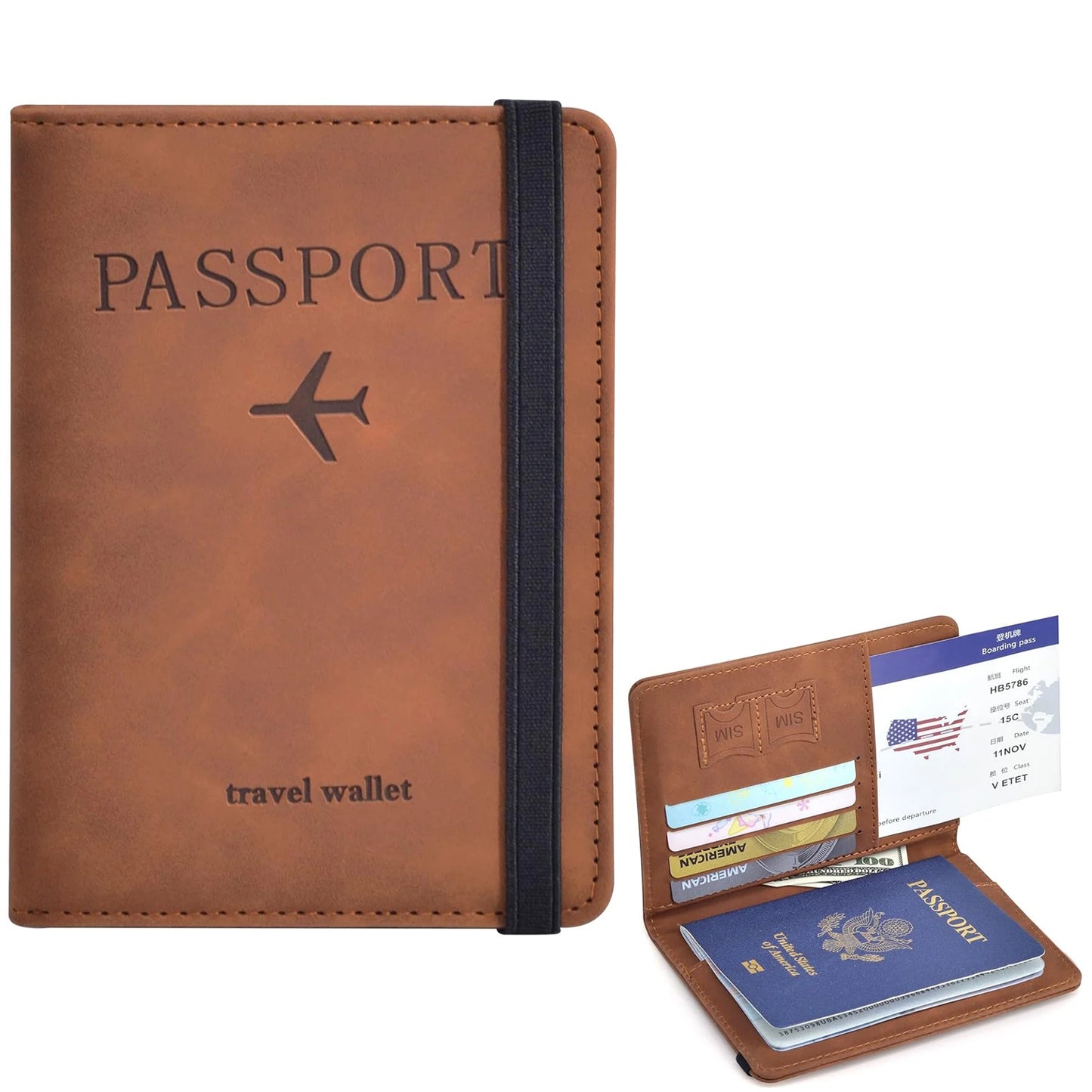 Ansoff passport holder for travel essentials, leather wallet case with multiple slots for passports and travel documents.