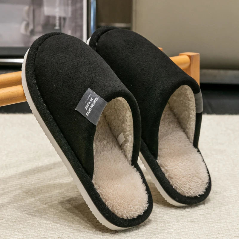 Household Indoor Men's Slippers Autumn and Winter Home Floor for Guests Lightweight Quiet Non-slip Suede Fabric Couple's Shoes - Acros