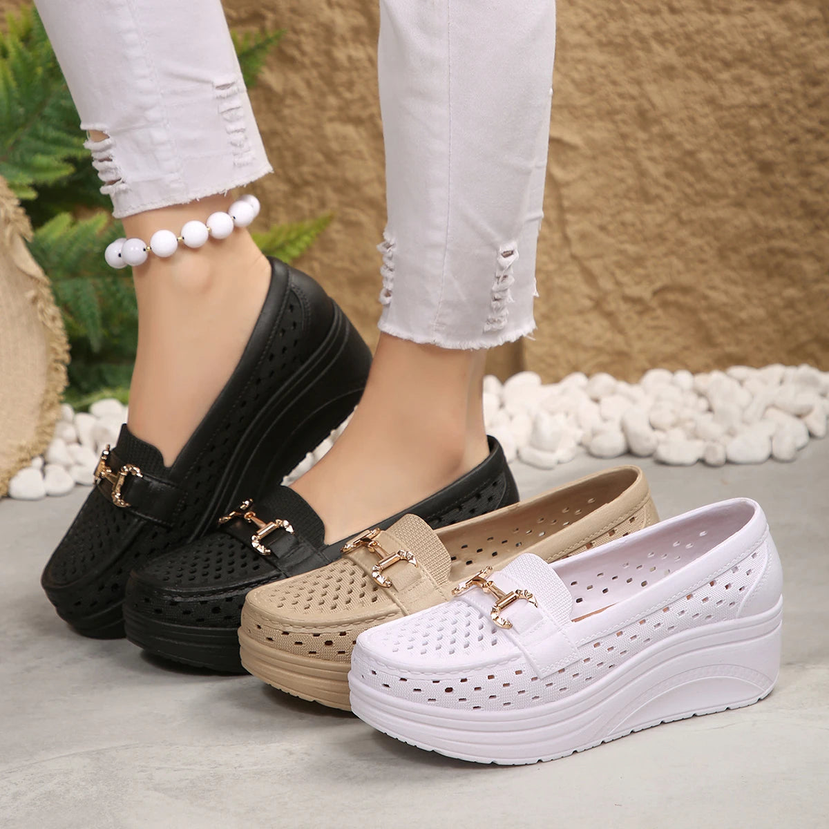 Spring Summer Hot-selling Comfortable Thick-soled Non-slip Sports Shoes for Women Fashion New Breathable Sexy Wedge Work Shoes - Acros