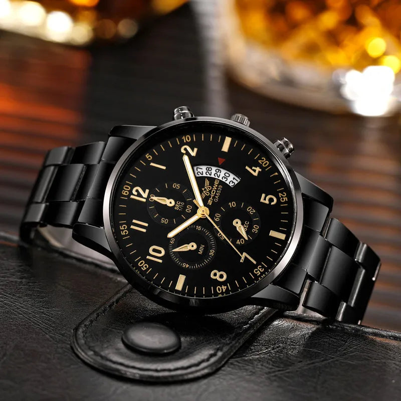 1PC Men's Luxury Watch Fashion Business Calendar Men's Steel Belt Watch Men's Christmas Valentine's Day Gift - Acros