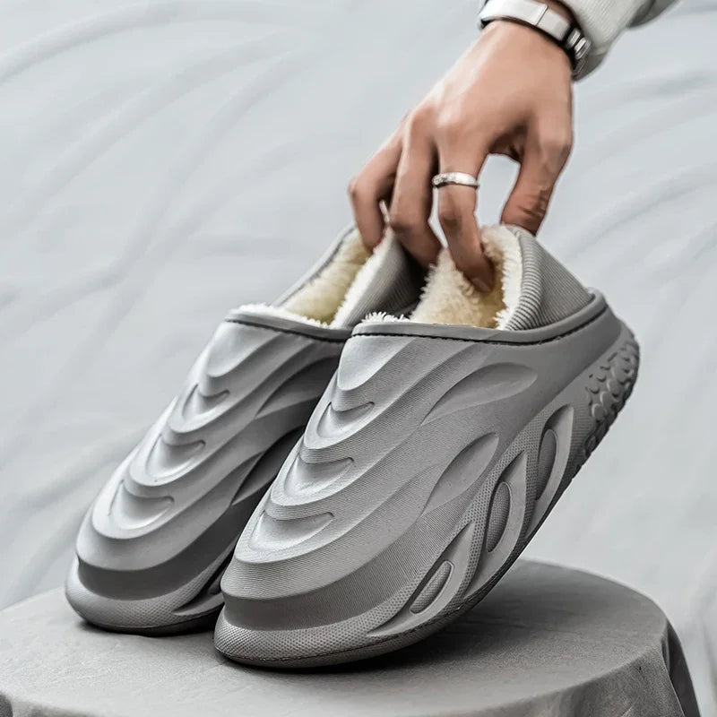 Men's and women's waterproof velvet slippers with non-slip soles, warm, wear-resistant, and comfortable home shoes by Ansoff.