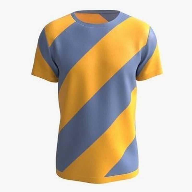 Ansoff men's striped casual T-shirt with a 3D printed design, loose fit, crewneck, ideal for summer streetwear and daily wear.