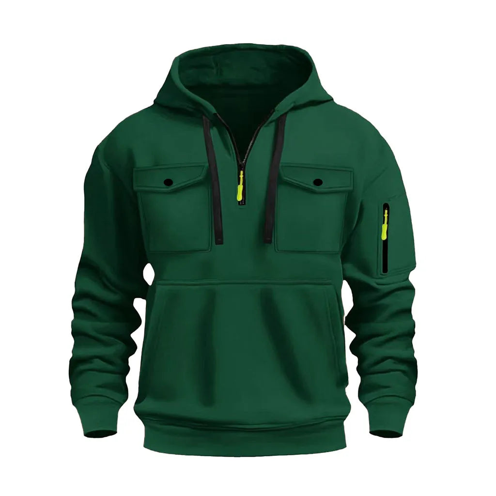 Men's hooded sweatshirt with long sleeves and zippered arms, featuring two pockets on the chest. Men's sportswear casual - Acros