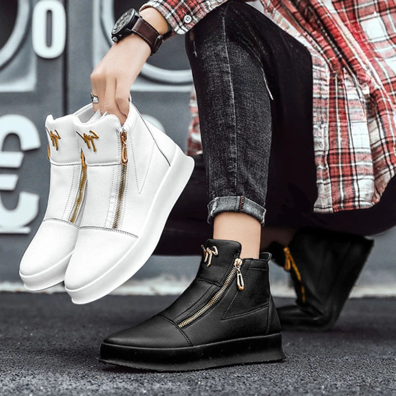 High Top Casual Shoes for Men Brand Ankle Boots Fashion White Men Skateboard Shoes Luxury Platform Sport Shoes Leather Men Boots - Acros