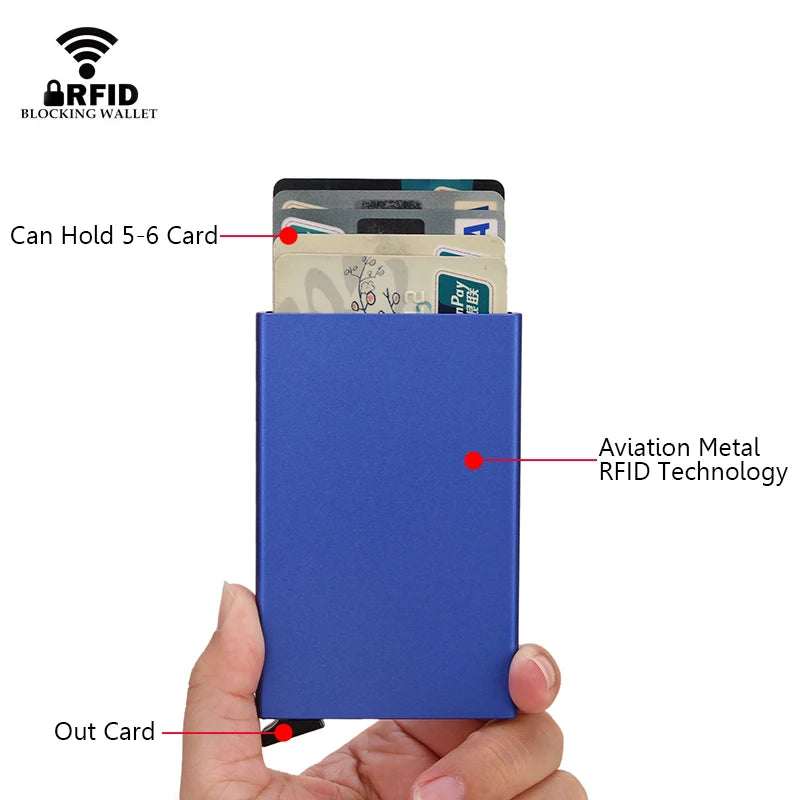 Rfid Smart Wallet Card Holder Metal Thin Slim Men Women Wallets Pop Up Minimalist Wallet Small Black Purse Vallet Walets for Men - Acros