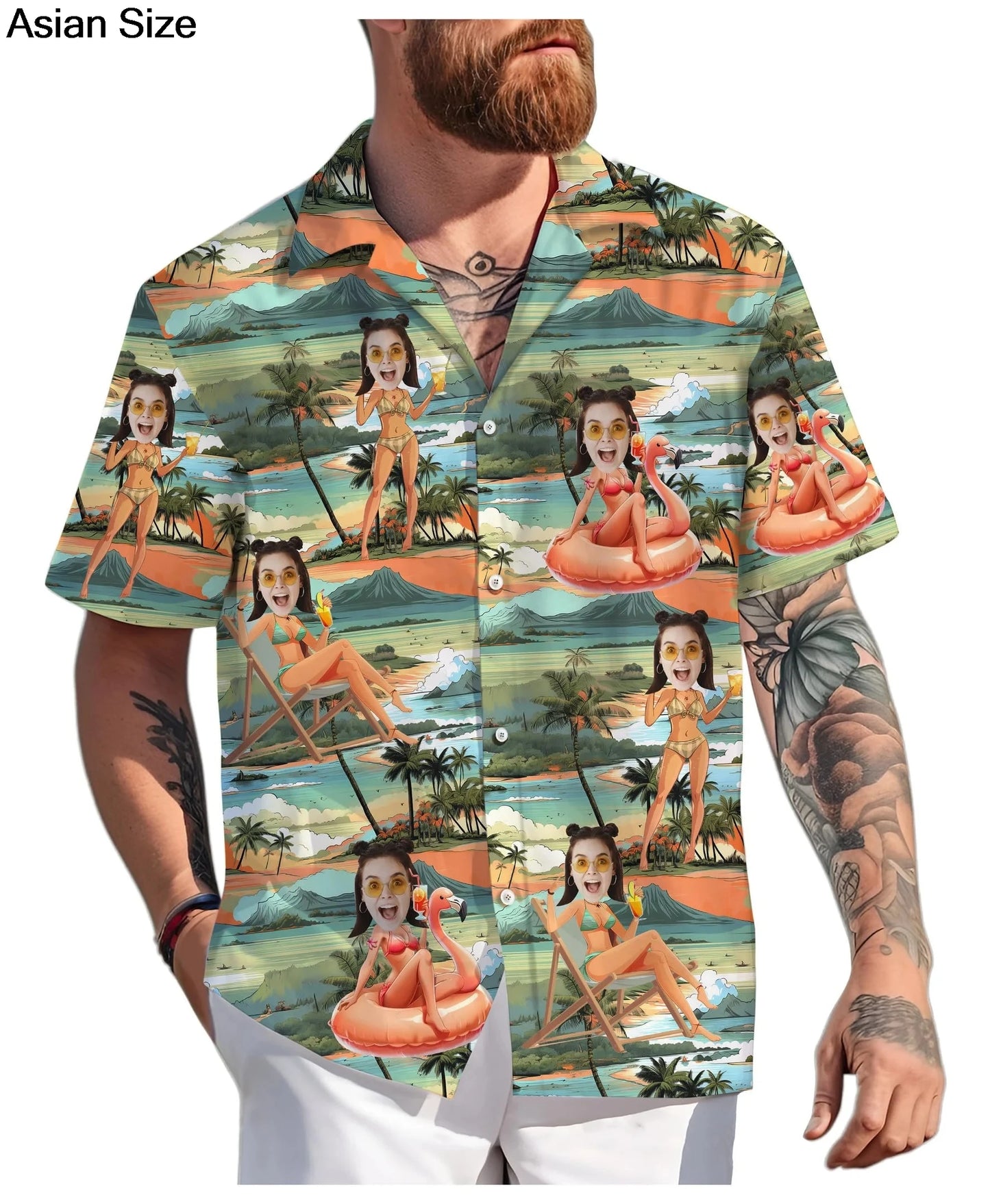 Custom Hawaiian shirt for women featuring face print, unisex beach blouse with colorful tropical design, personalized Hawaii gift by Ansoff.