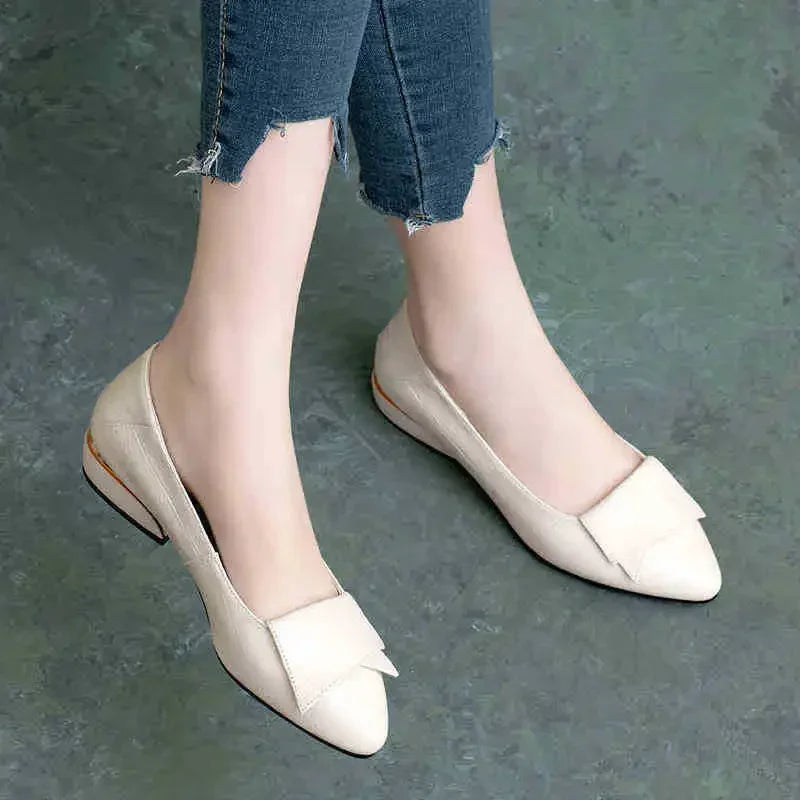 Shoe Women's 2024 New Spring and Autumn Shallow Cut Thick Heel Pointed Toe Women's Shoes Soft Leather Soft Sole Shoes Work Shoes - Acros