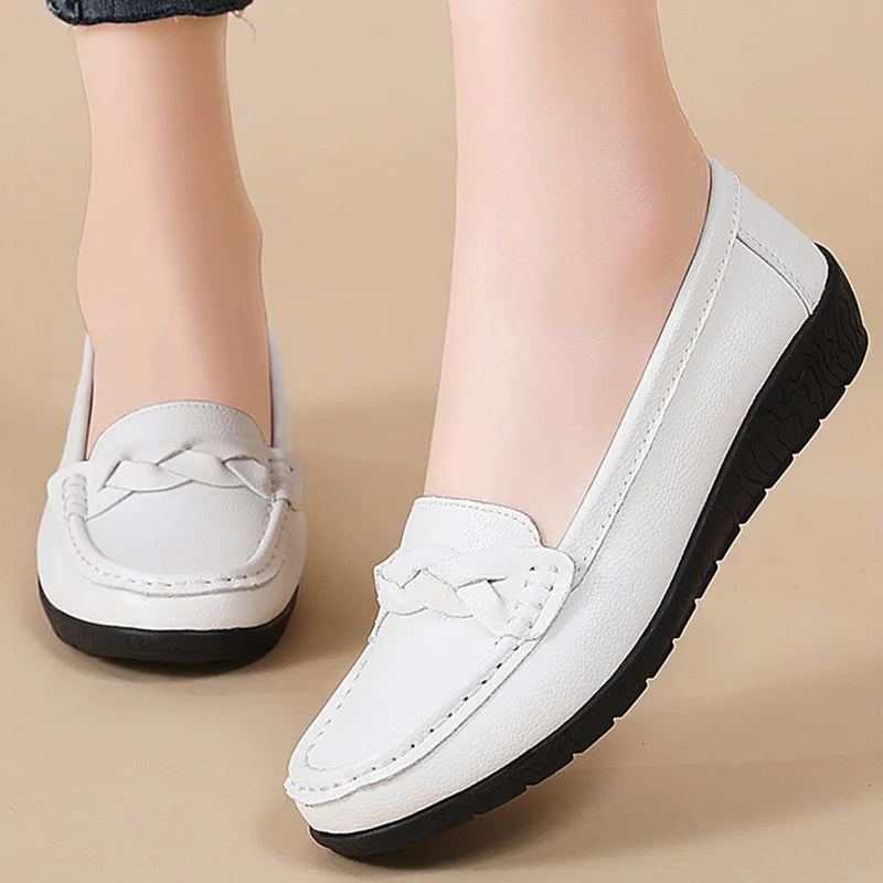 Shoes Women 2025 New Loafers Slip On Flats Leather Shoes Woman Comfortable Flat Shoes Women White Zapatos Mujer Women's Footwear - Acros