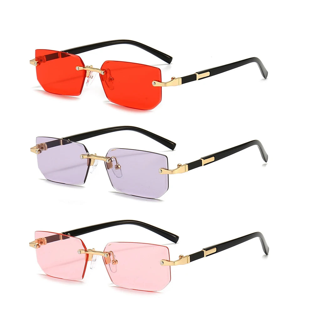 Rimless Sunglasses Rectangle Fashion Popular Women Men Shades Small Square Sun Glasses For Female Male Summer Traveling Oculos - Acros