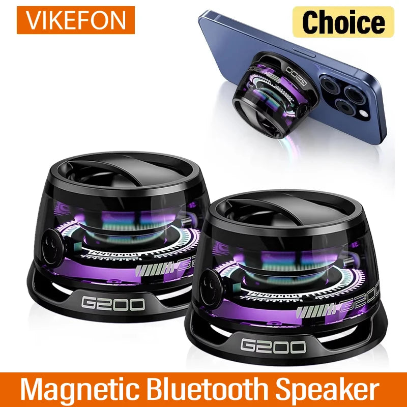 Outdoor Magnetic Bluetooth Speaker Wireless Portable Mini Travel Stereo Speaker with RGB Color Light and Phone Holder for Ios - Acros