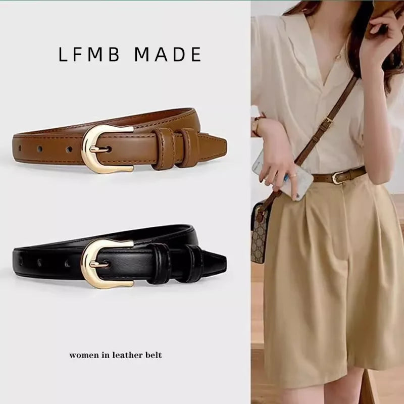 Belt Summer Brown Belt with Fine Matching Western Pants Simple and Versatile Belt 2024 New Fashion Decoration - Acros