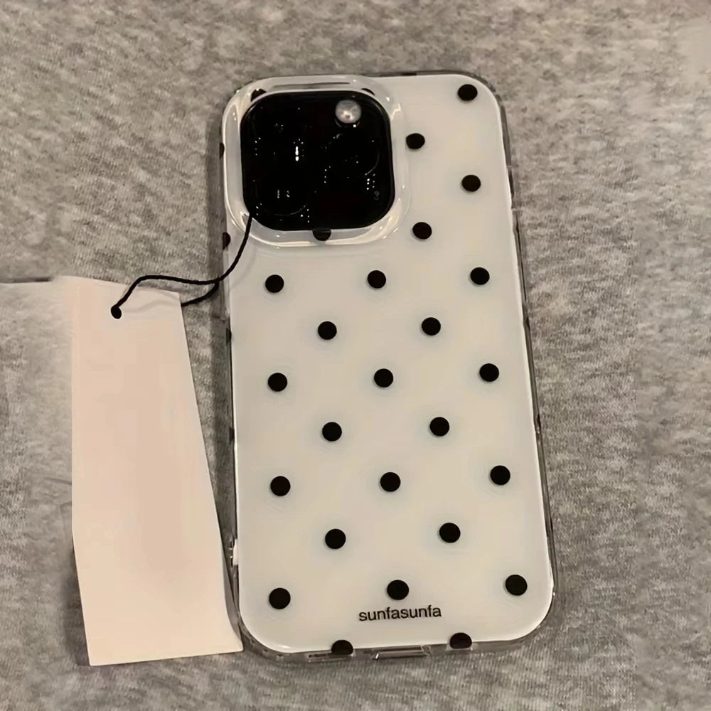 Minimalist Black White Polka Dot Phone Case For iPhone 17 Air 16 Pro Max 15 14 Plus 13 12 Mini 11 Shockproof Silicone Back Cover - Acros