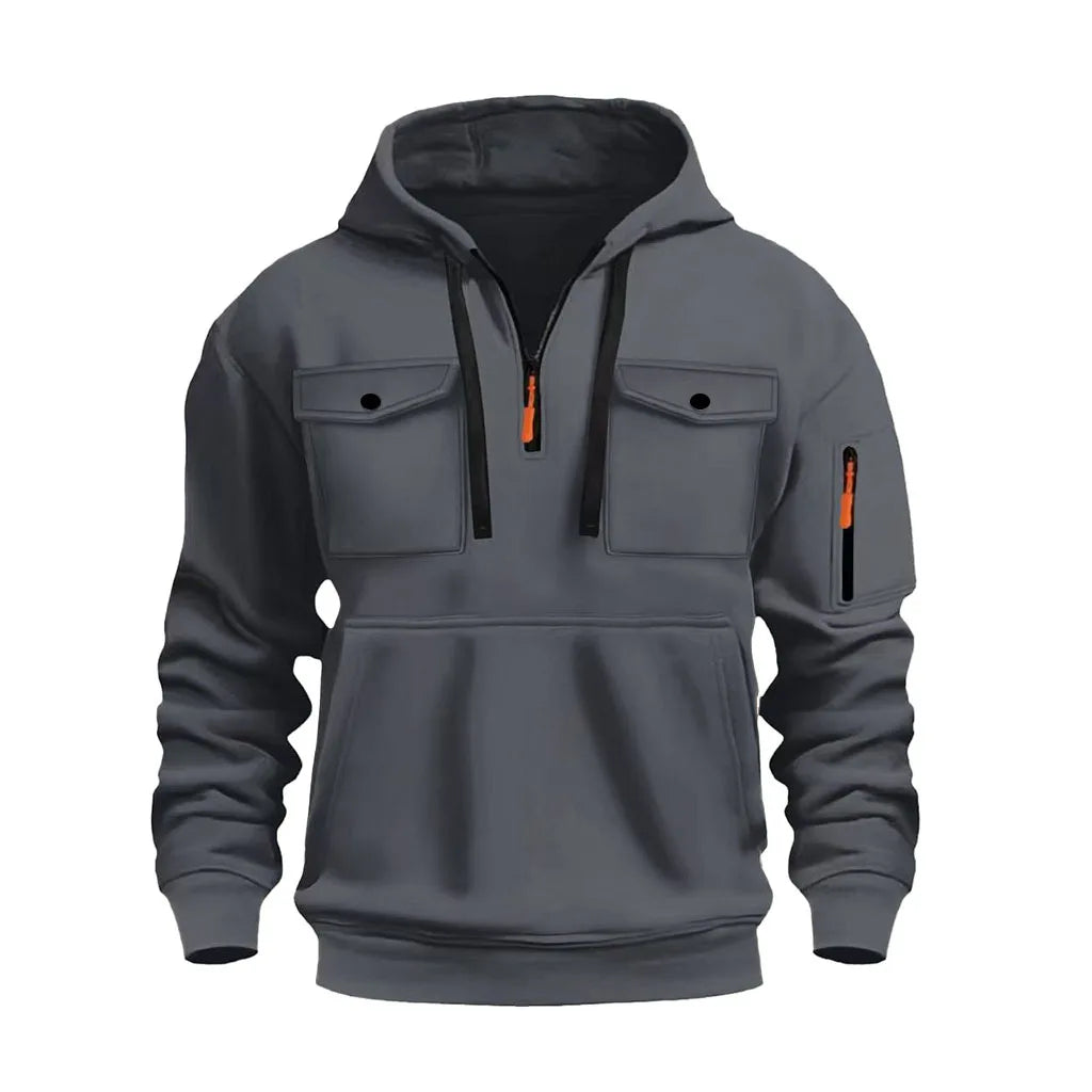 Men's hooded sweatshirt with long sleeves and zippered arms, featuring two pockets on the chest. Men's sportswear casual - Acros