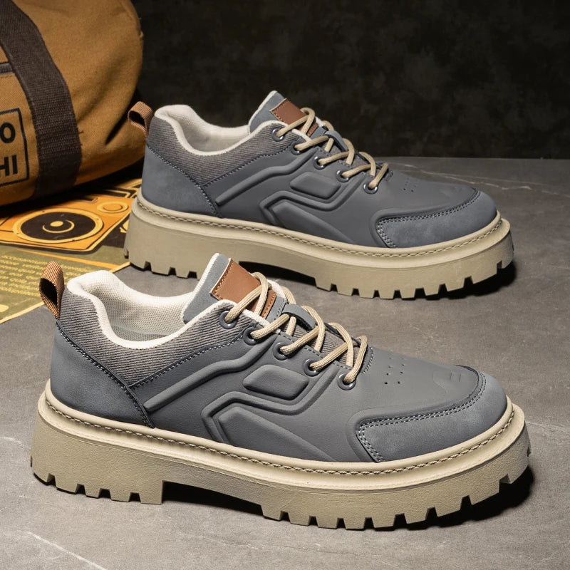 Ansoff men's autumn fashion work boots with chunky anti-slip thick sole, yellow combat design, durable material, and height increase.