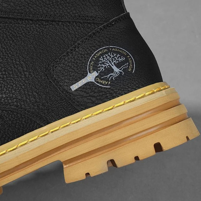 Ansoff men's leather motorcycle boots featuring a high-top design, non-slip sole, and comfortable platform for outdoor work and casual wear.