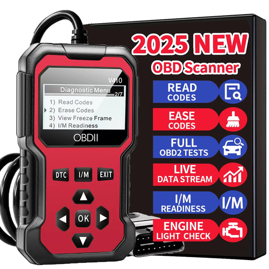Ansoff OBD2 scanner diagnostic tool displaying engine fault code readings on a digital screen for all OBD II protocol cars since 1996.