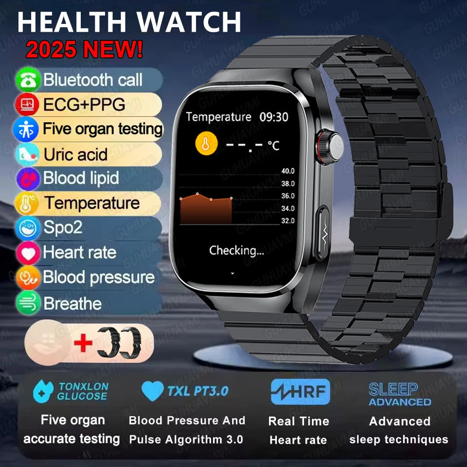 Ansoff 2025 Micro Smart Watch for men with health tracking, uric acid, body fat, Bluetooth call, and five organ health monitoring.