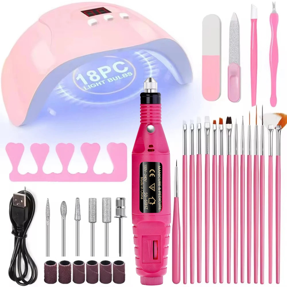 LINMANDA Professional USB Electric Nail Drill Polish File Kit with UV LED Nail Lamp Gel Manicure Dryer Lamp Acrylic Starter Set - Acros