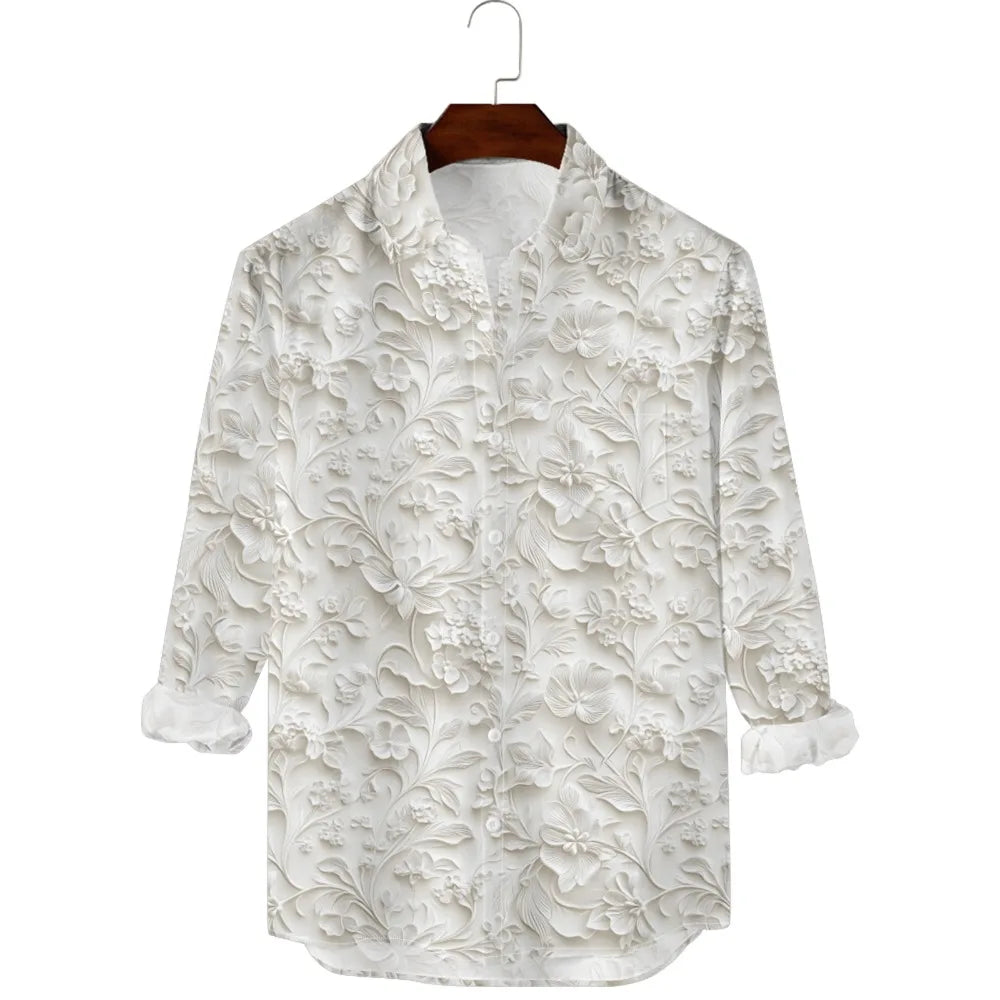 Ansoff Hawaiian button-up shirt with retro floral print, long sleeves, streetwear style, ideal for casual and resort wear.