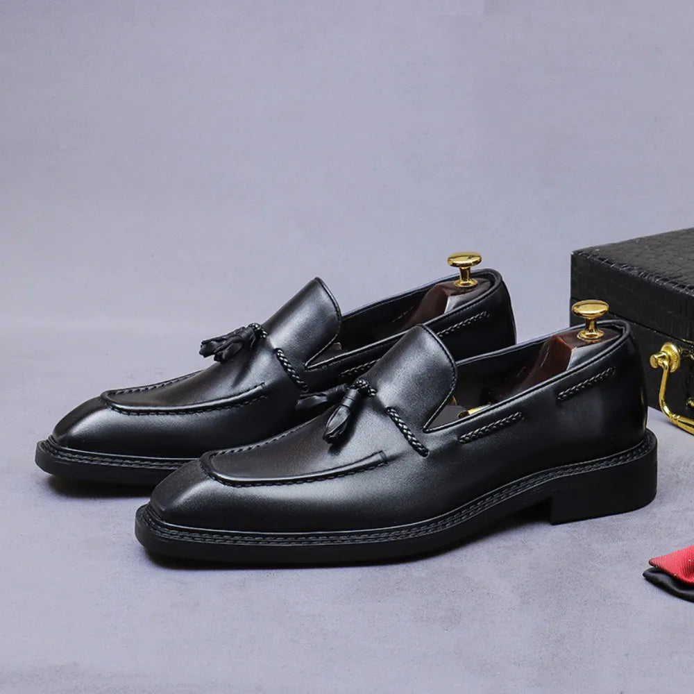 Men's Tassel-Trimmed Slip-On Shoes | Genuine Cowhide, Cross-Border Formal Business, Work & Casual Leather Footwear - Acros
