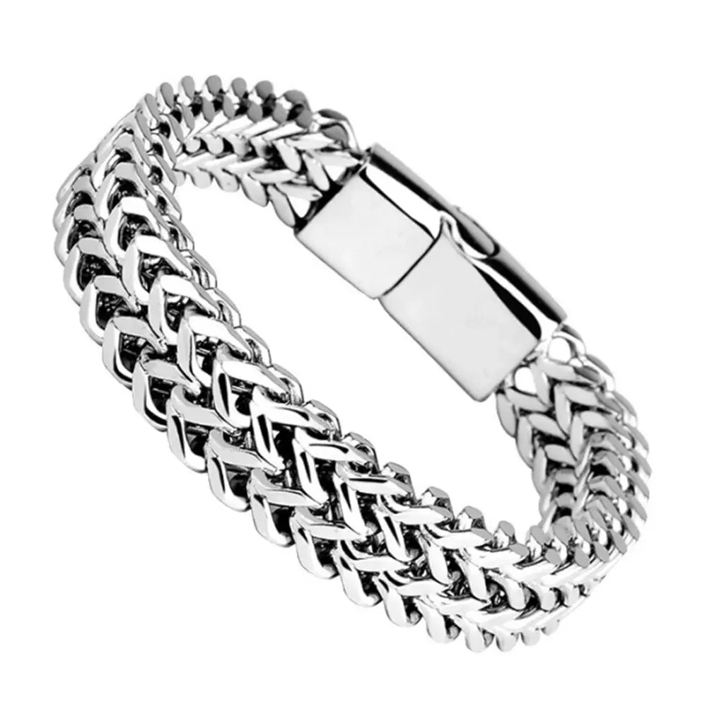 Stainless Steel Braided Double Row Front and Rear Fish Scale Alloy Magnetic Buckle Bracelet with Keel Jewelry New Model - Acros