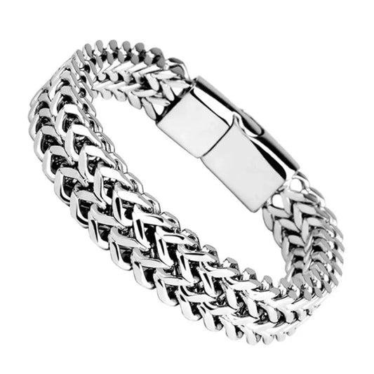 Stainless Steel Braided Double Row Front and Rear Fish Scale Alloy Magnetic Buckle Bracelet with Keel Jewelry New Model - Acros