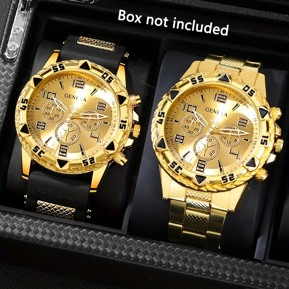 [Vintage Watch Set] 2pcs Men's Quartz Watch Set | Stainless Steel | Casual Watch | Business Watch | Silicone watch - Acros