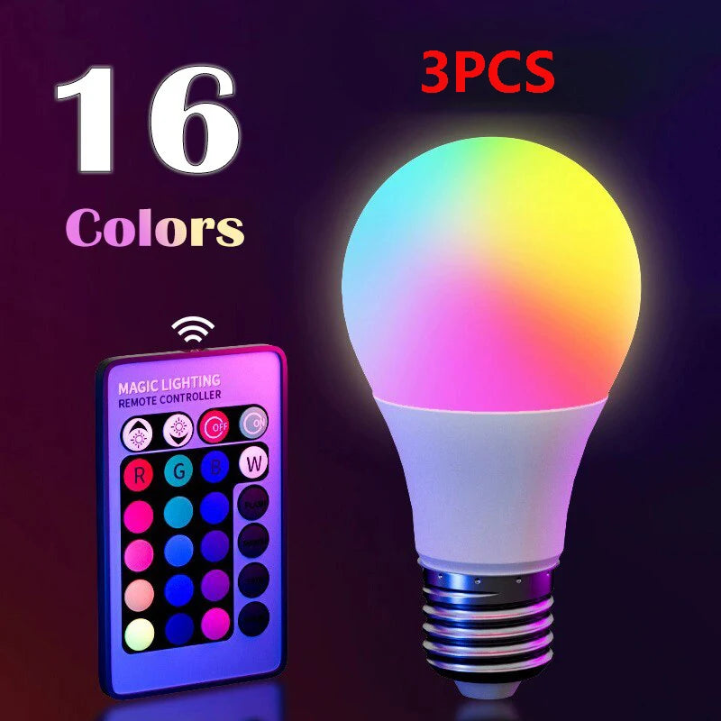 16 Colors RGB Bulb LED Multicolor Bulb E27 220V Household Lighting Dimmable 24 Key Remote Control Smart Lamp Atmosphere Light - Acros