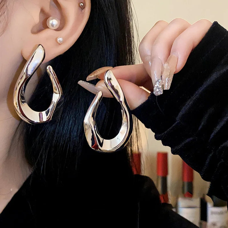 Vintage Geometry Irregular Eardrop Personality Asymmetry Dripping Oil Earrings for Women Fashion Daily Commuting Jewelry Gifts - Acros