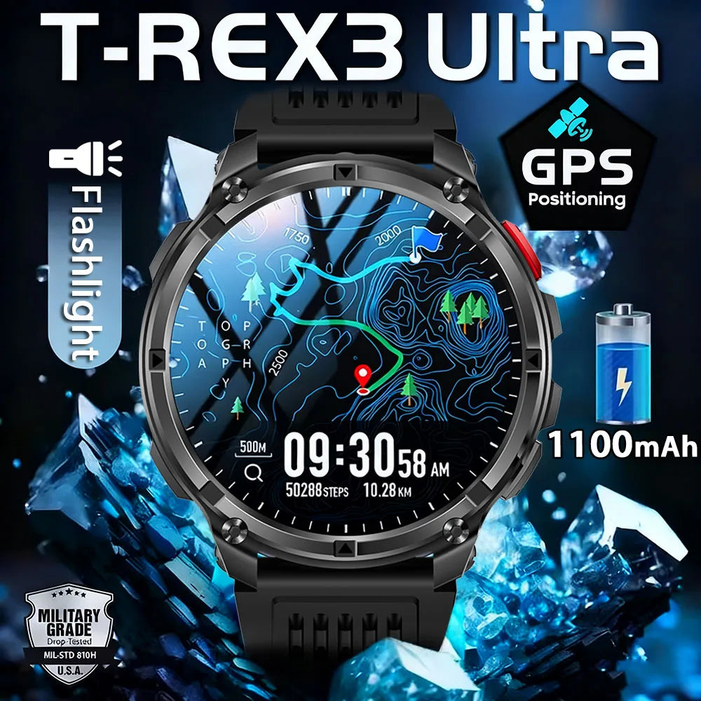 New T-Rex3 Ultra 1100mAh Battery Smart Watch GPS Track Compass IP69K Waterproof Sports tracker Outdoors Military Smartwatches - Acros