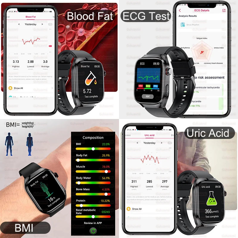 Ansoff 2025 Micro Physical Examination Smart Watch for men with body fat, uric acid, five organ health tracking, Bluetooth call smart bracelet.