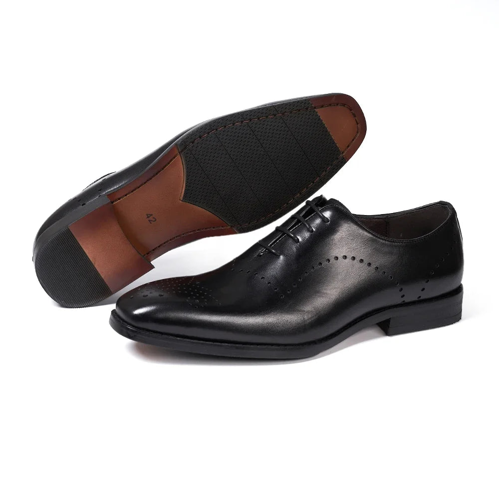 Ansoff men's Italian brogue oxford dress shoes in genuine leather with lace-up design, suitable for formal weddings and office wear.