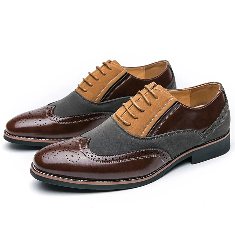 Ansoff men's retro oxford shoes, classic brown brogues with lacing, suitable for casual, business, or wedding attire.